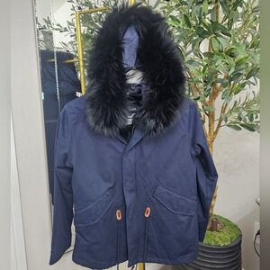 Ava & Kris Luxurious Fur and Cotton Canvas Utility Parka NWOT Size Small